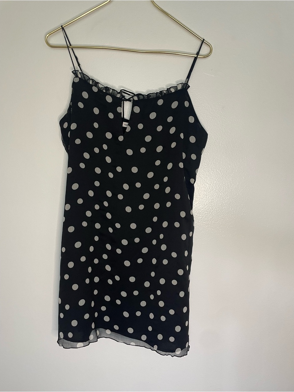 Abercrombie and Finch Black Polka Dot Slip Dress Size LP polkadots ruffle flirty